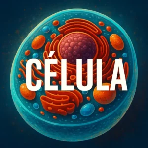 Imagem de capa com o título "CÉLULA", representando a base da vida com elementos visuais inspirados na estrutura celular.